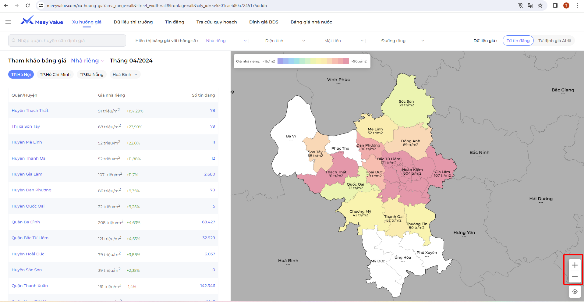 Phóng to hoặc thu nhỏ bản đồ